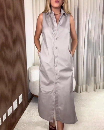 Abito cardigan senza maniche in tinta unita