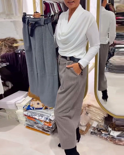 Cropped Wide-Leg Solid Color Pant