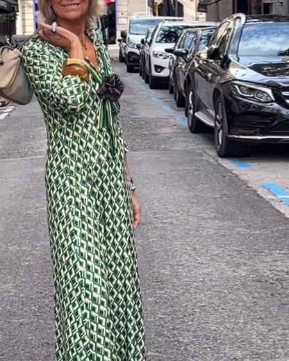 Elegant long dress with geometric print lapel casual dresses spring summer