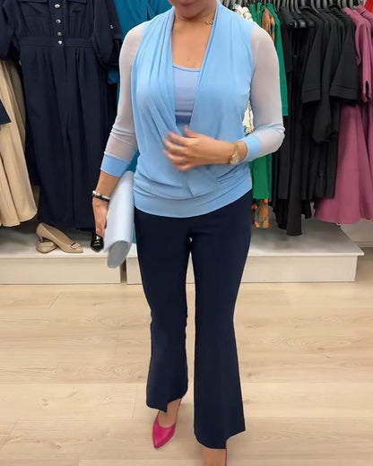 Sheer Cross Collar Blouse