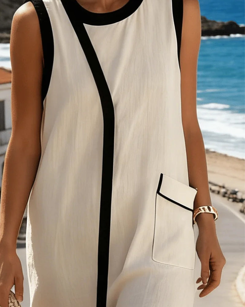 Sleeveless Color-Block Shift Dress