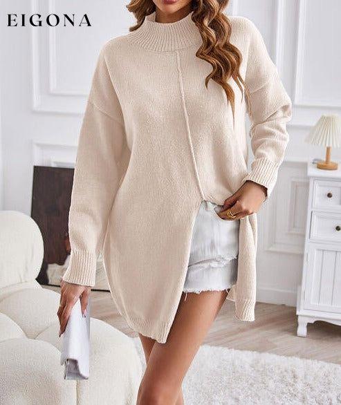 Exposed Seam Mock Neck Slit Sweater clothes SF Knit Ship From Overseas Sweater sweaters