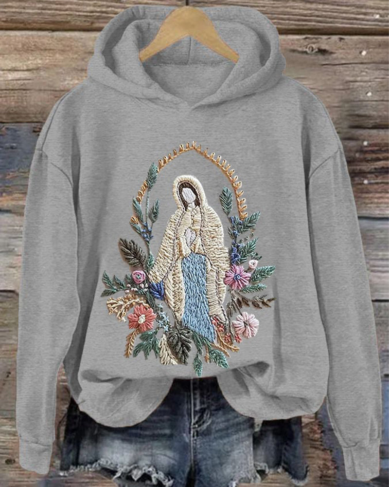 Women's Christian Our Lady Floral Print Hoodie