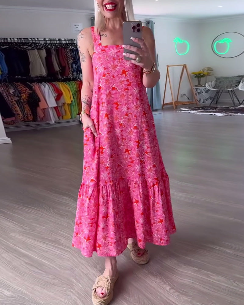 Abito stampato senza spalline con scollo quadrato