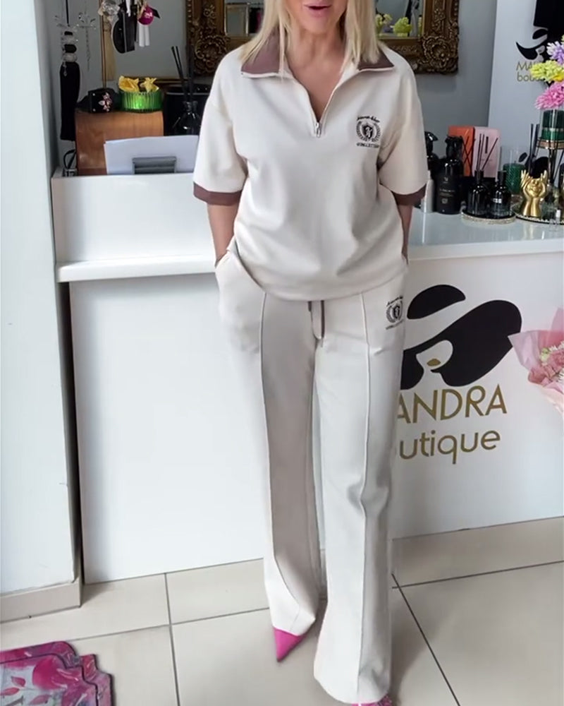Casual Polo Contrast Color Sports Suit