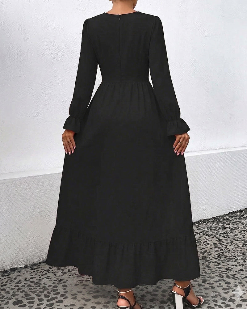 Square Neckline Fitted Waist A-Line Dress