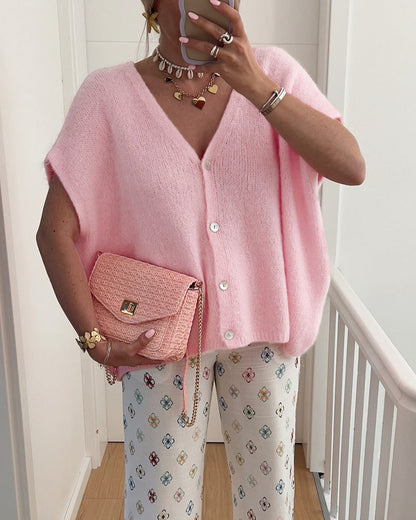 Sleeveless V-Neck Button-Front Sweater Cardigan