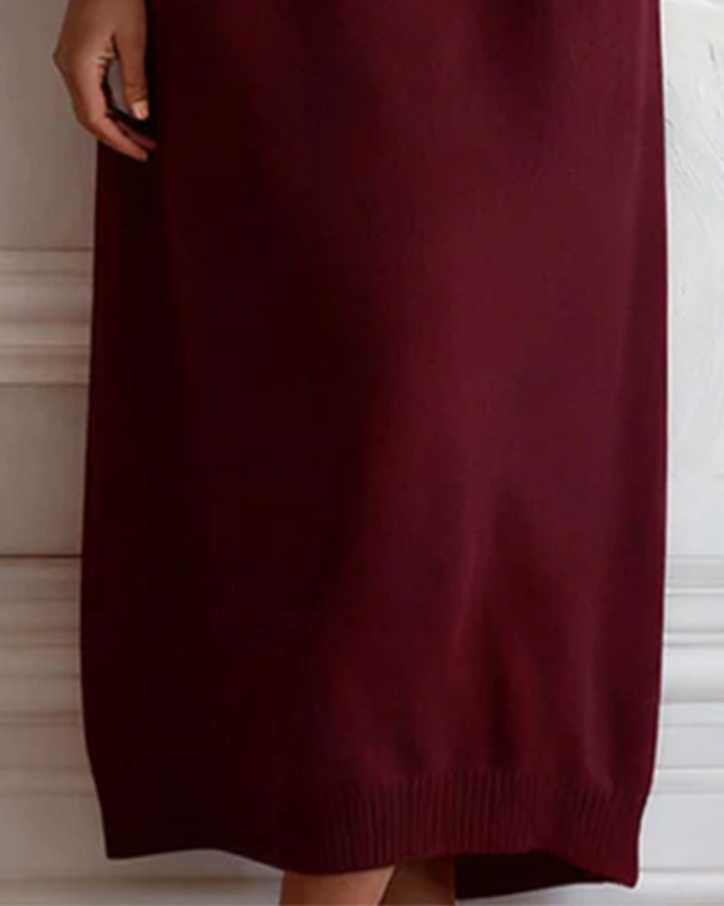 Round Neck Solid Color Sweater Dress
