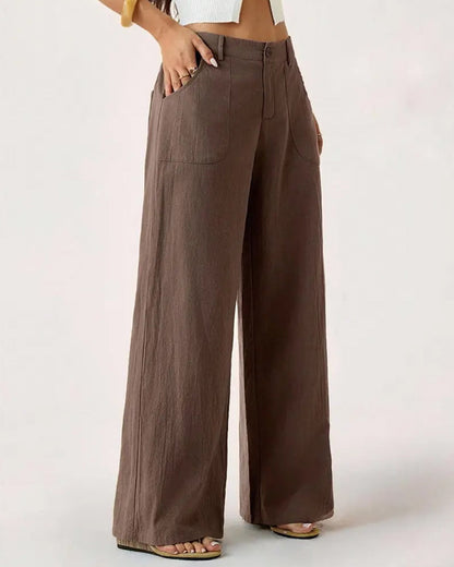 Elastic Waist Pocket Casual Wide Leg Pants