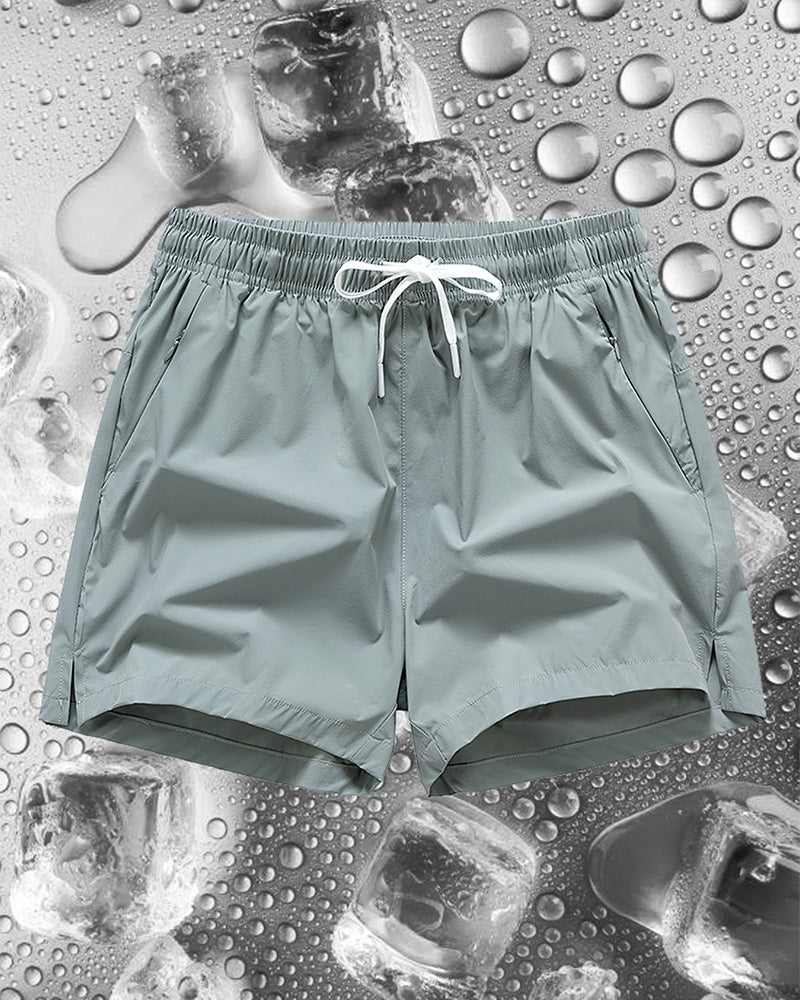 Men Elastic Waist Pocket Quick-Dry Ice Silk Sports Shorts