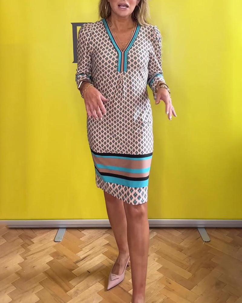 Casual V-neck printed three-quarter sleeve dress casual dresses spring summer