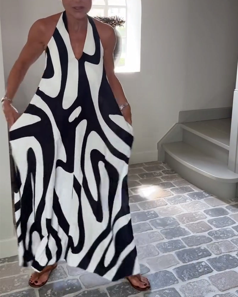 Temperament Halterneck Geometric Long Dress