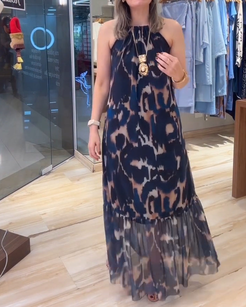 Sleeveless Pleated Printed Dress