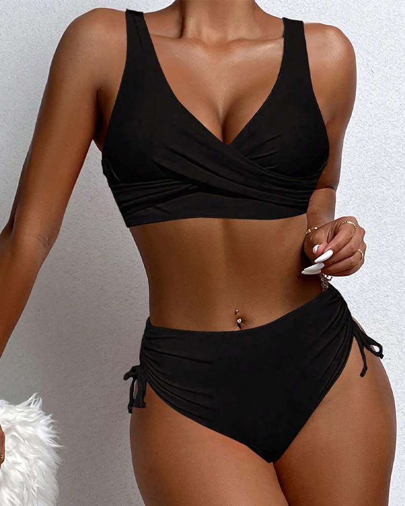 Solid color drawstring tie back bikini swimsuit bikinis summer