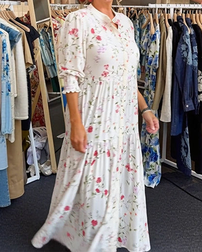 Stylish Floral Stand-Collar Dress