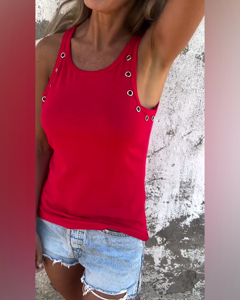 Crew Neck Hollow Tank Top