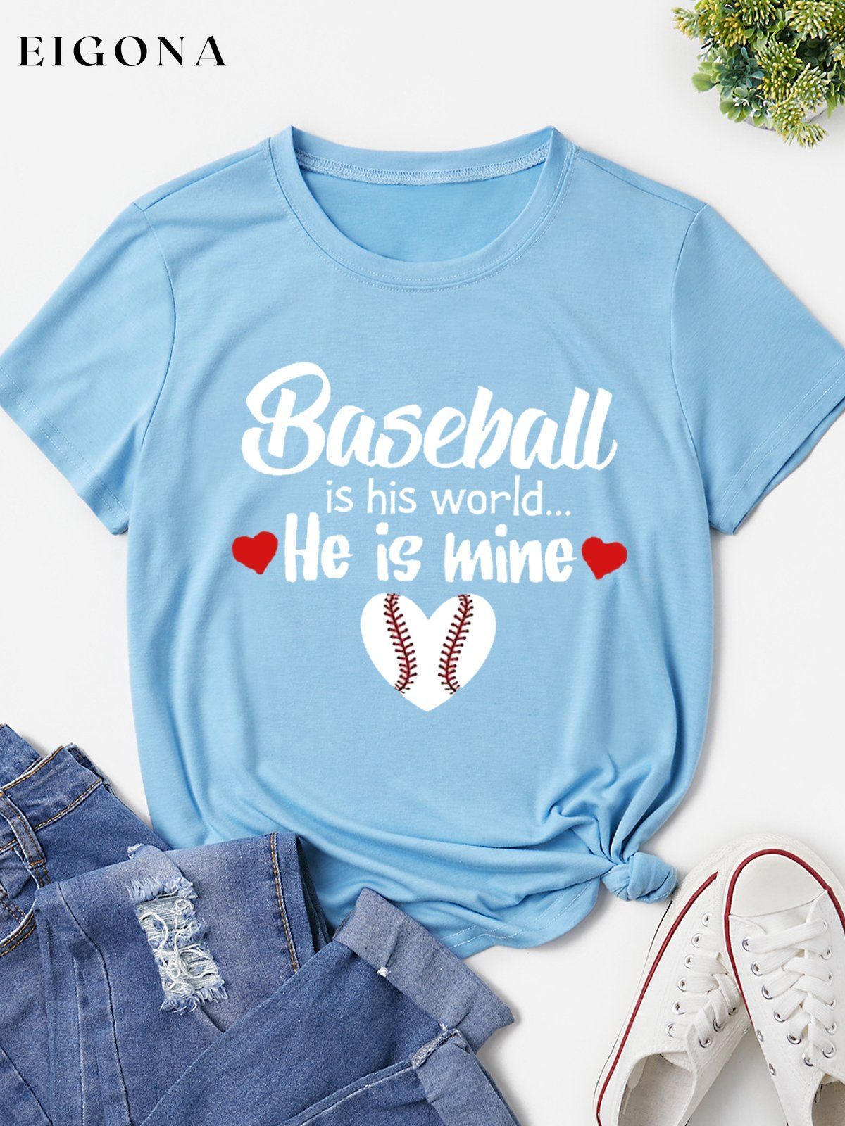 Women's Baseball Is His World He Is Mine Casual Tee ball print