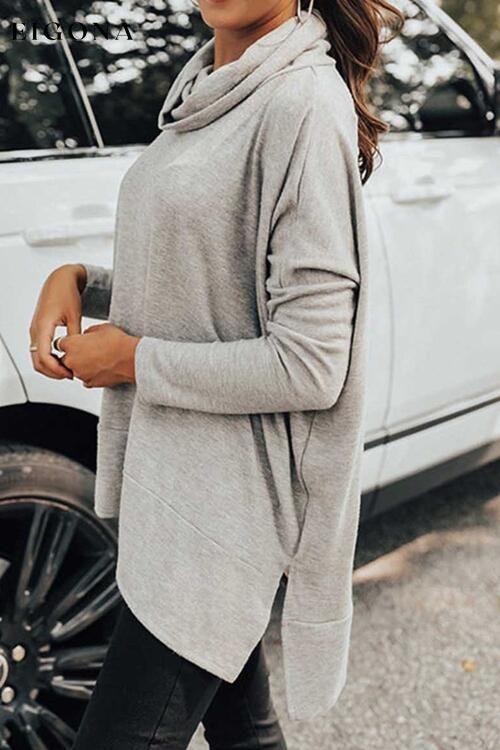 Cowl Neck Long Sleeve Slit Blouse clothes long sleeve shirts long sleeve top long sleeve tops Ship From Overseas shirt shirts Sweater sweaters Sweatshirt SYNZ top tops