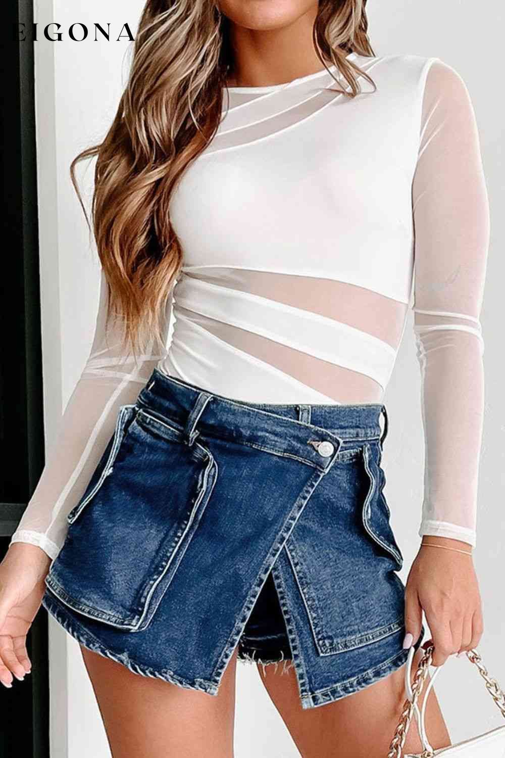 Cutout Round Neck Long Sleeve Bodysuit White clothes Ship From Overseas SYNZ