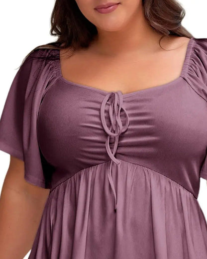 Large Size Square Neck Bubble Sleeve T-Shirt
