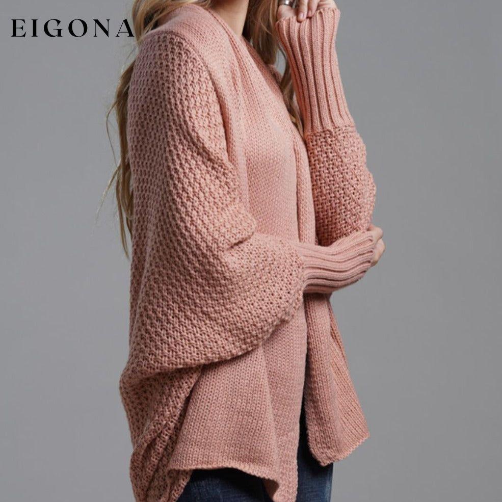 Double Take Sleeve Open Front Ribbed Trim Longline Cardigan cardigan cardigans clothes Double Take Ship From Overseas sweaters