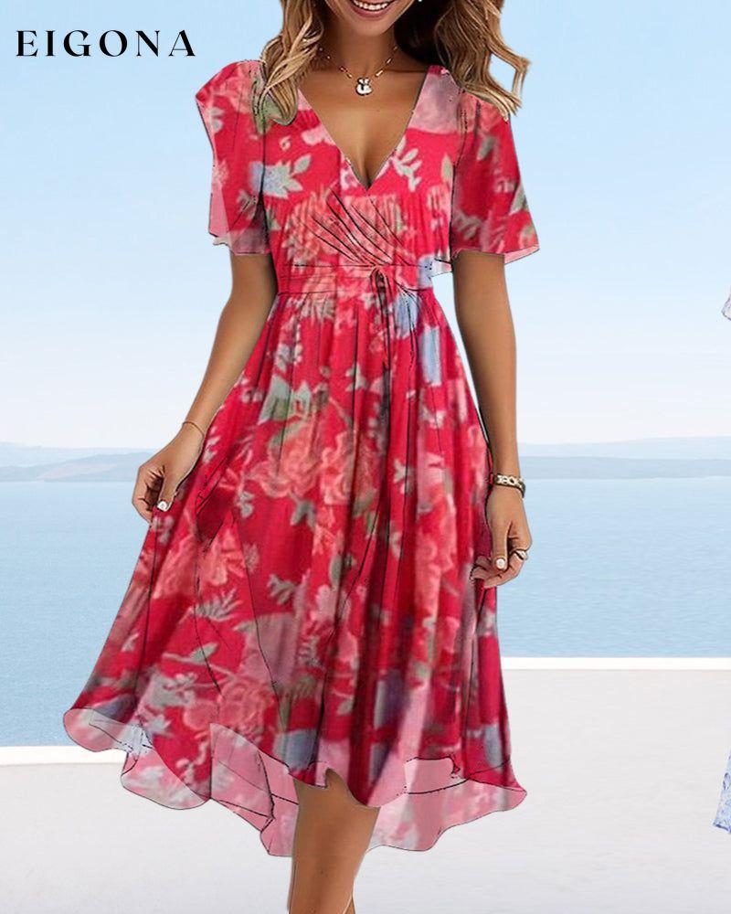 Women's lace pleated floral dress casual dresses summer