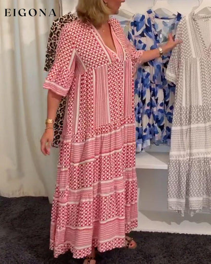 V-neck printed half-sleeve long dress Casual Dresses Spring Summer