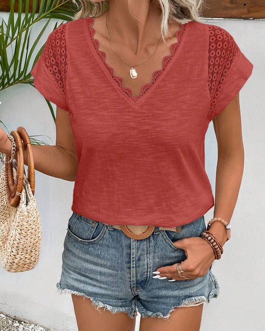 V-Neck Simple Solid Color T-Shirt