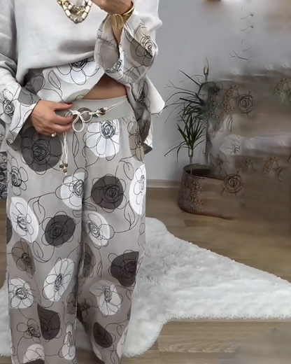 Fashion Positioning Print Wide-Leg Pants Suit