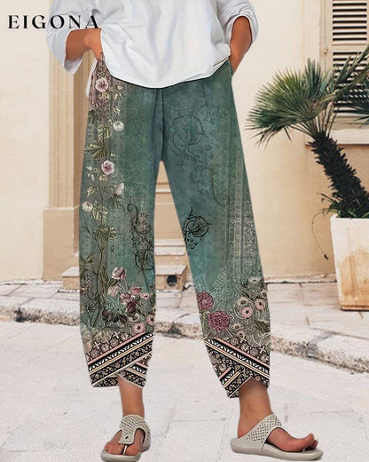 Retro print pocket baggy pants pants spring summer