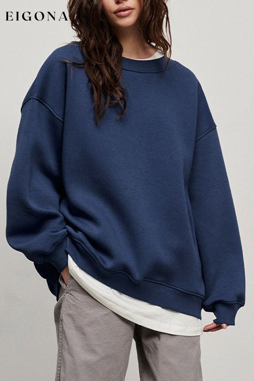 Oversize Round Neck Dropped Shoulder Sweatshirt French Blue clothes Ship From Overseas Shipping Delay 09/29/2023 - 10/03/2023 trend X.L.J