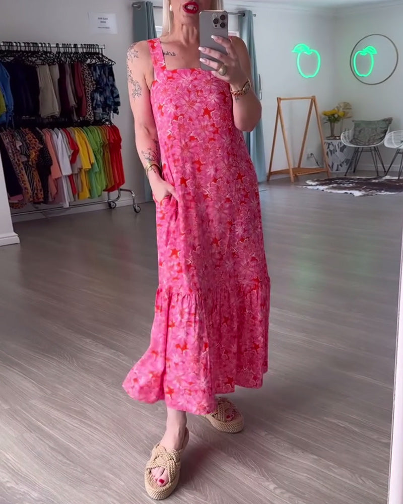 Abito stampato senza spalline con scollo quadrato