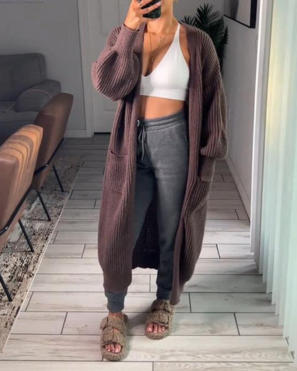 Fashionable Solid Drop Shoulder Cardigan