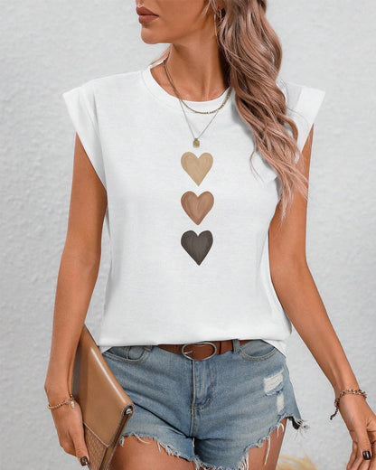 Casual heart printed crew neck T-shirt spring summer t-shirts