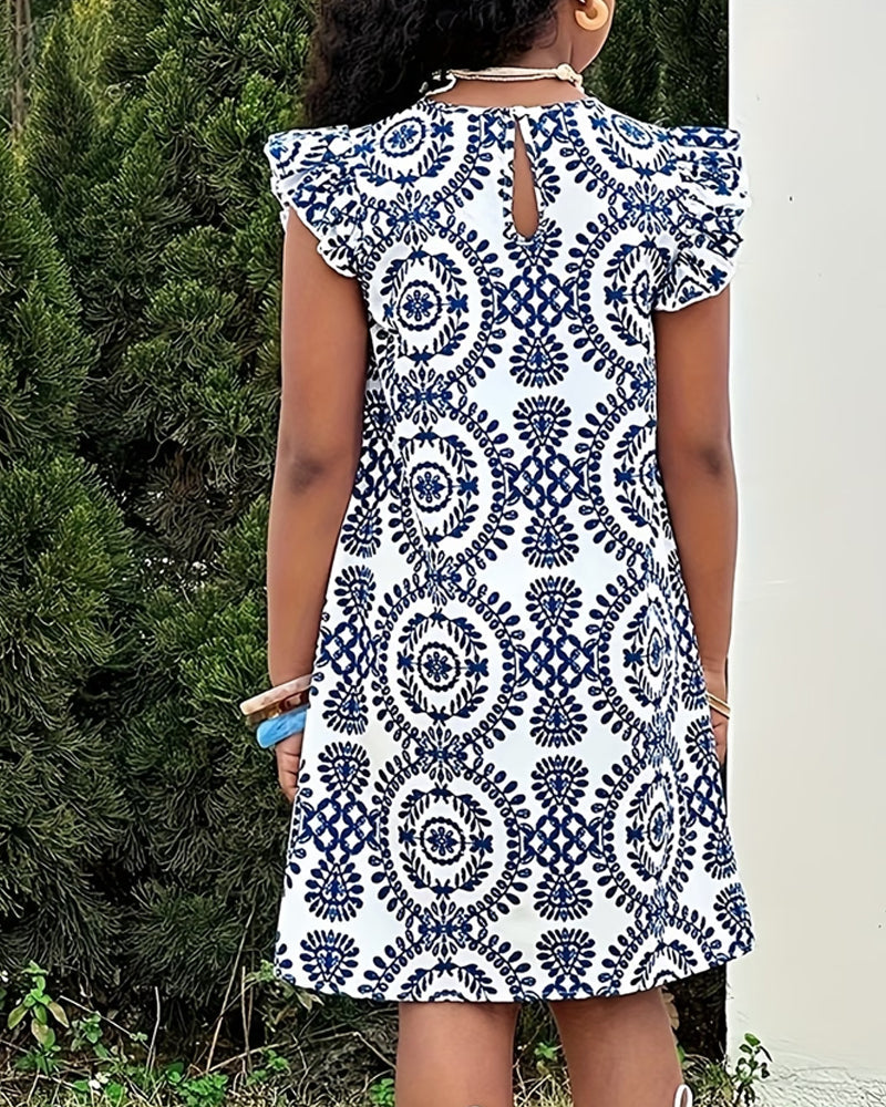 Printed Flutter Sleeve Dress