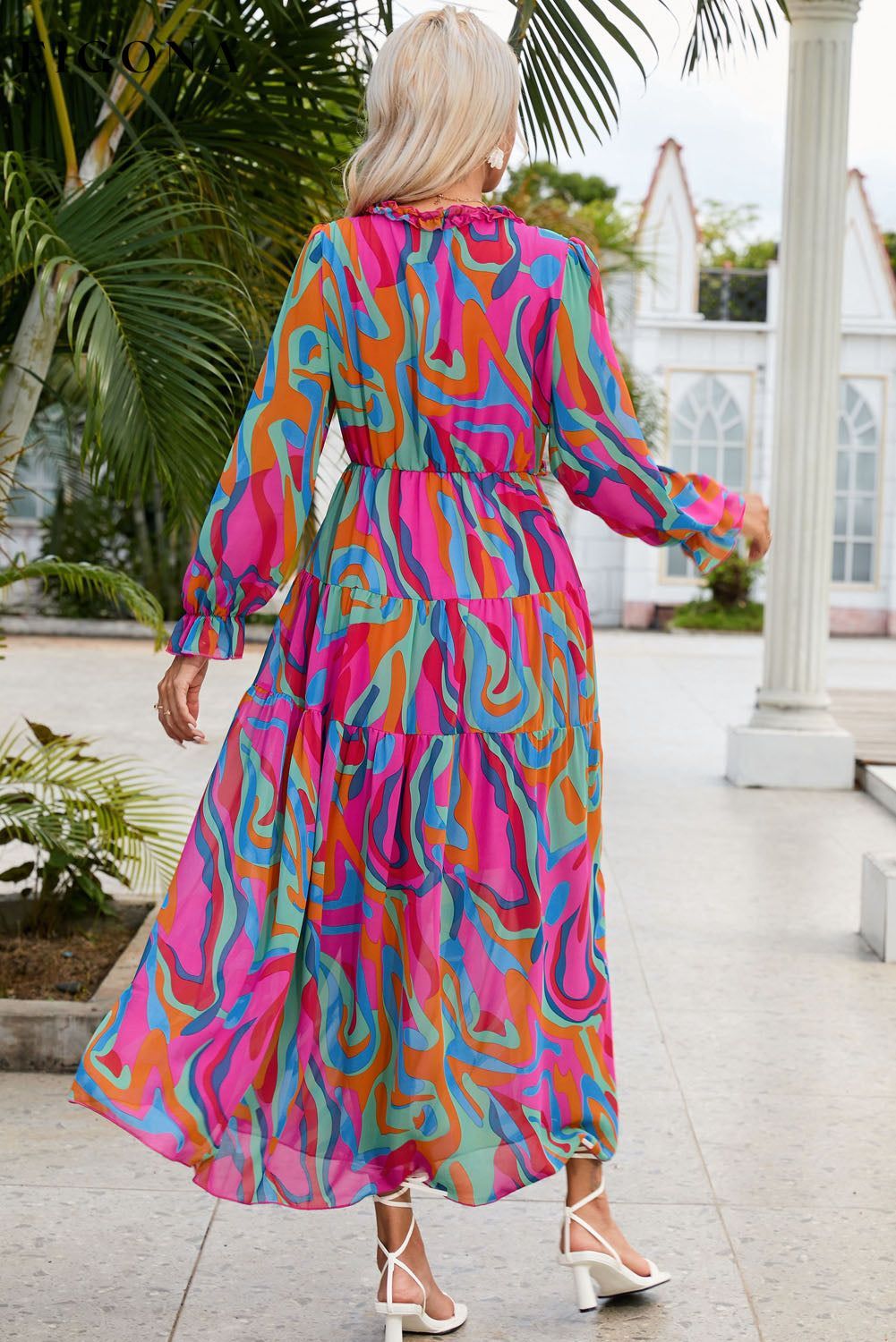 Multicolor Wild Lotus Ruffle Tiered Maxi Dress All In Stock Best Sellers clothes Color Pink Day Valentine's Day dress dresses maxi dress Occasion Wedding Print Abstract Season Spring Silhouette A-Line Style Bohemian