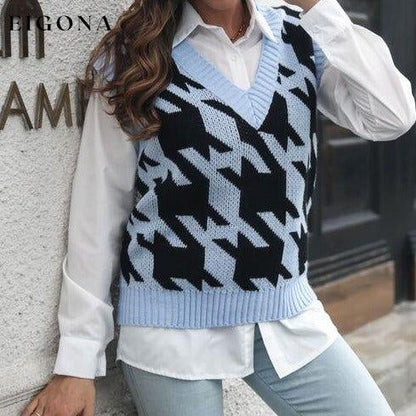 Houndstooth V-Neck Sweater Vest B&S clothes Ship From Overseas