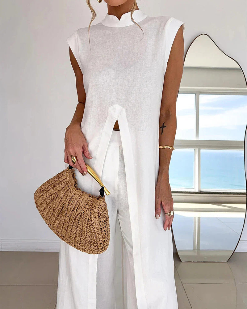 Sleeveless Wide-Leg Pant Set