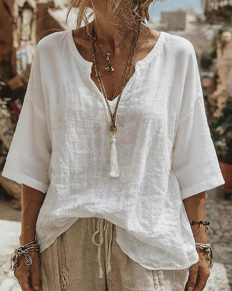 V-Neck Half Sleeve Solid Top