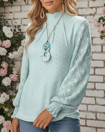 Pleated Jacquard Long-Sleeved Top