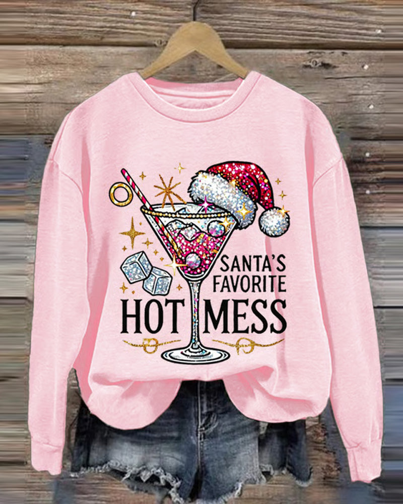 Women's Christmas Santa's Favorite Hot Mess Printed Crew Neck Sweatshirt 2024 f/w christmas sweatshirts