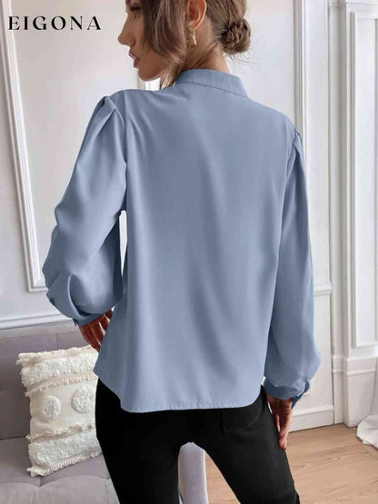 Mock Neck Button Front Long Sleeve Shirt clothes G@S long sleeve shirt long sleeve shirts long sleeve top long sleeve tops Ship From Overseas shirt shirts tops Tops/Blouses