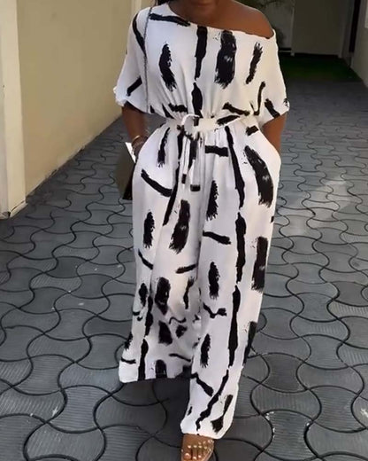 Ink Print Wide-Leg Jumpsuit