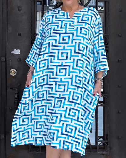 Loose Short Sleeve Geometric Pattern Print Dress