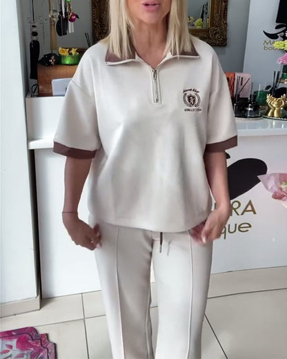 Casual Polo Contrast Color Sports Suit