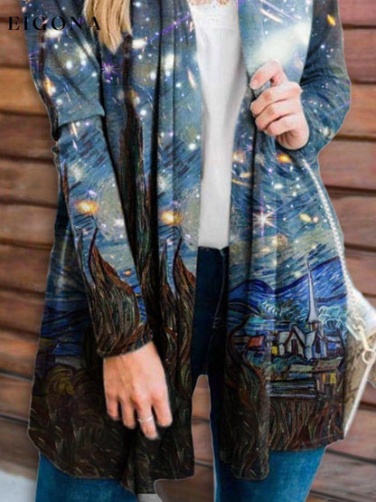 Oil Painting & Space Image Print Long-Sleeve Cardigan starry