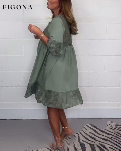 Elegant solid color lace loose V-neck dress casual dresses spring summer