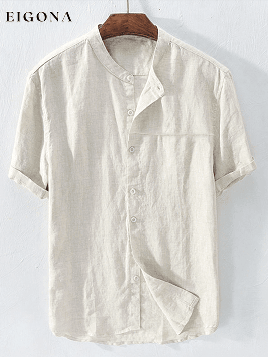 Men's Breathable Cotton Linen Stand Collar Shirt men s linens