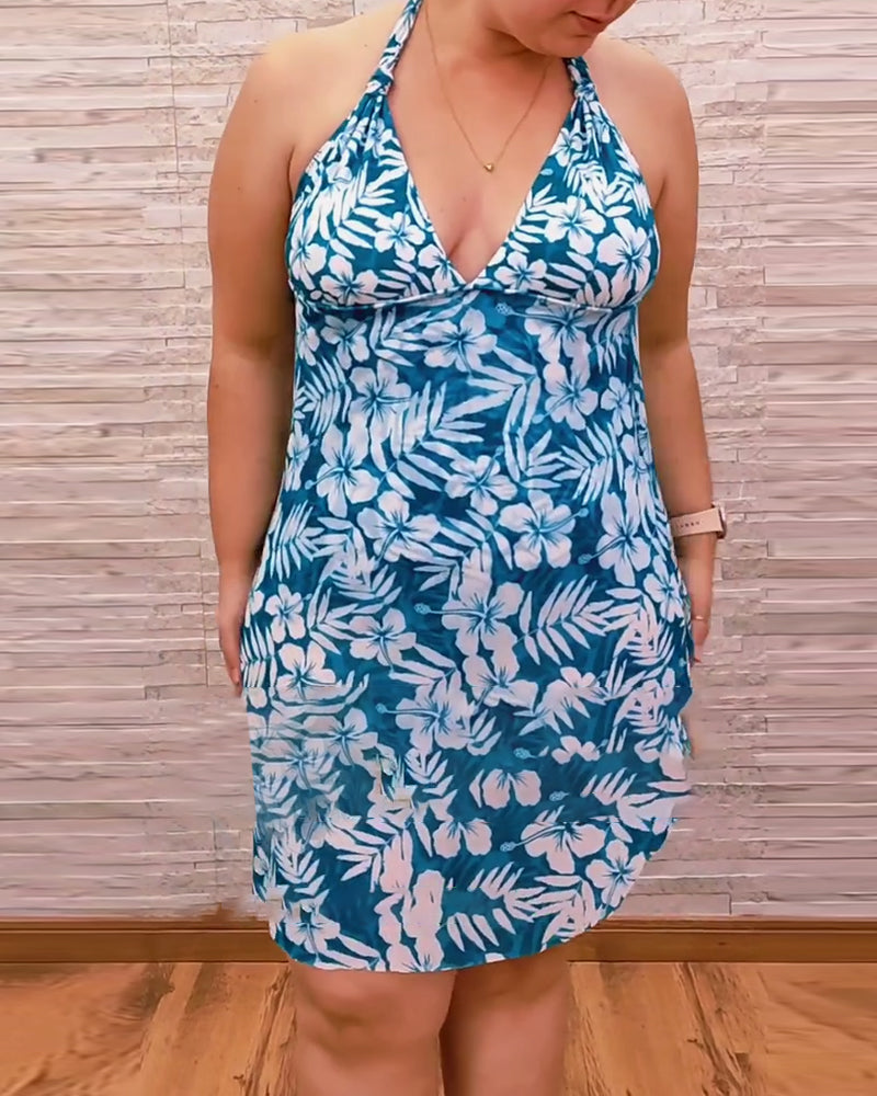 Holiday Halter Print One-Piece Swimsuit