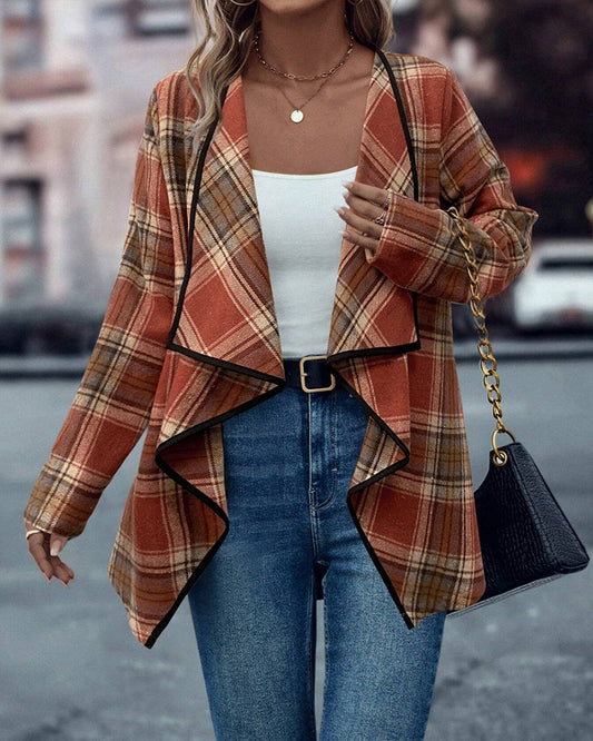 Fashionable plaid contrast color long sleeve coat 2024 f/w coats